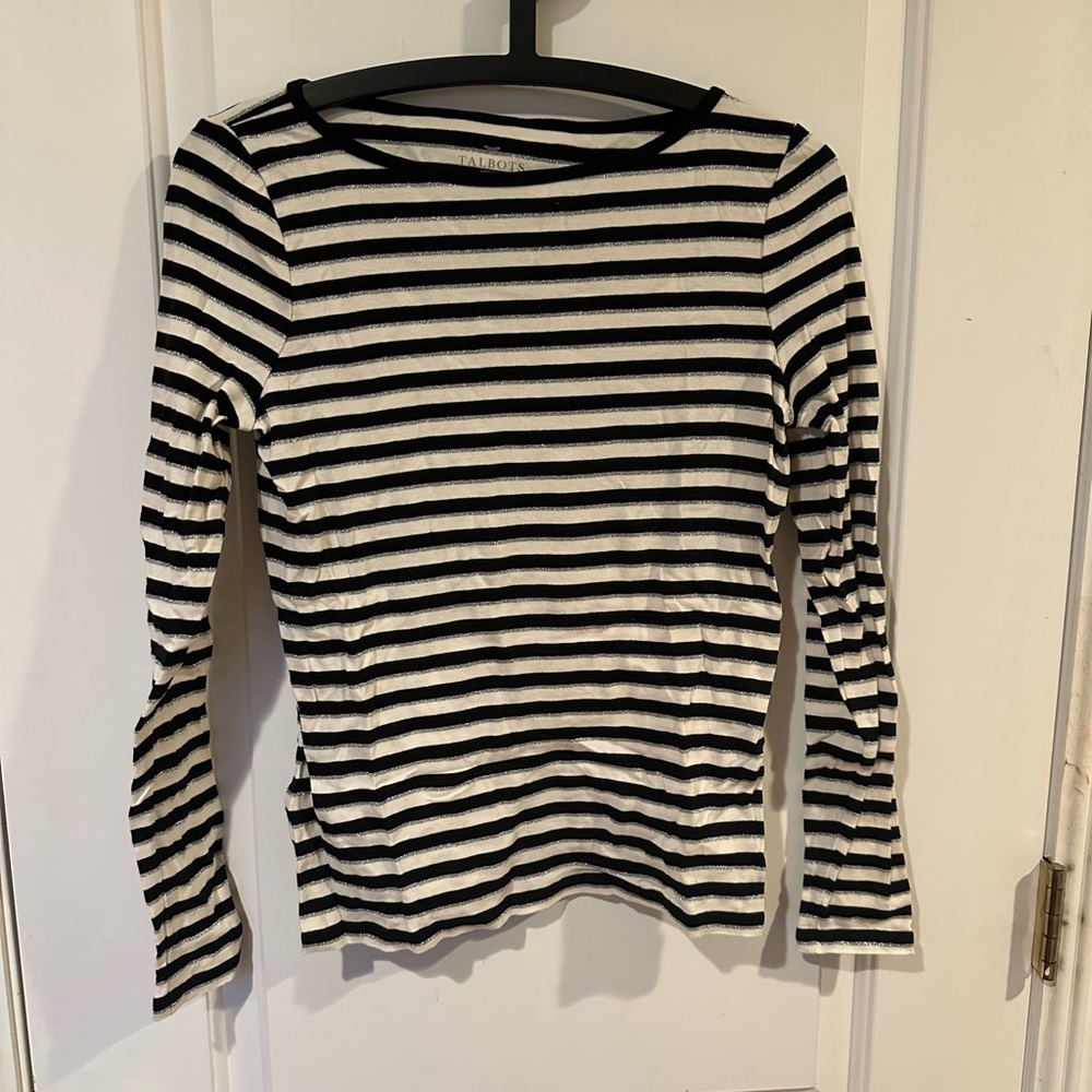 Talbots Black and White Striped Top